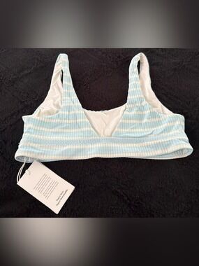 VITAMIN A Sustainable Striped Blue White Bikini Sporty Bra Top $118 Large